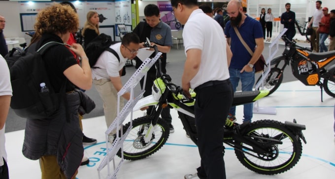 The T&D team introduce the FE02 e-motorbike powertrain to Eurobike crowds